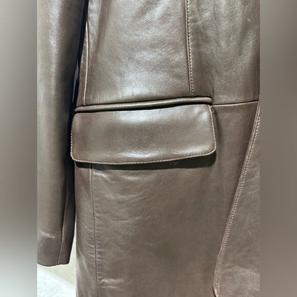 Kenneth Cole New York 100% Leather size Large brown two button blazer overcoat - Picture 4 of 16